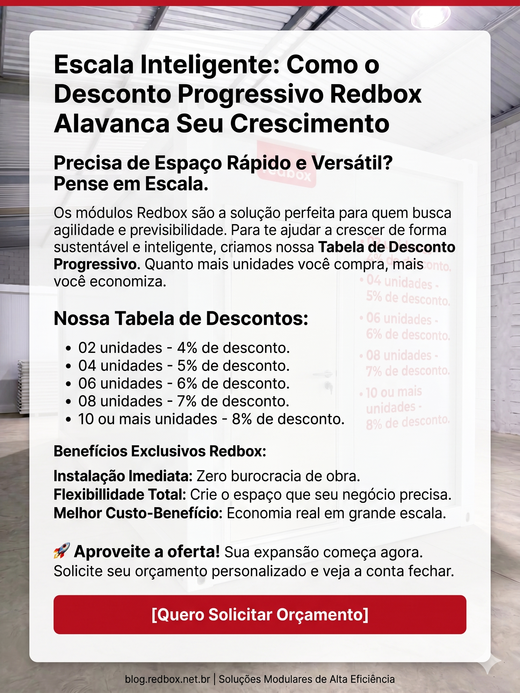 Desconto Progressivo Voucher Cupom para a compra de Módulos Habitáveis tipo Container
