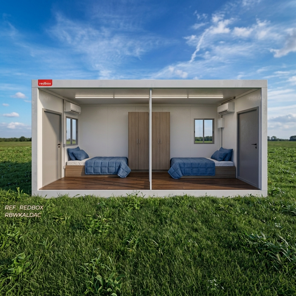 Módulo Container Alojamento para duas pessoas, com divisória em canteiro de obra