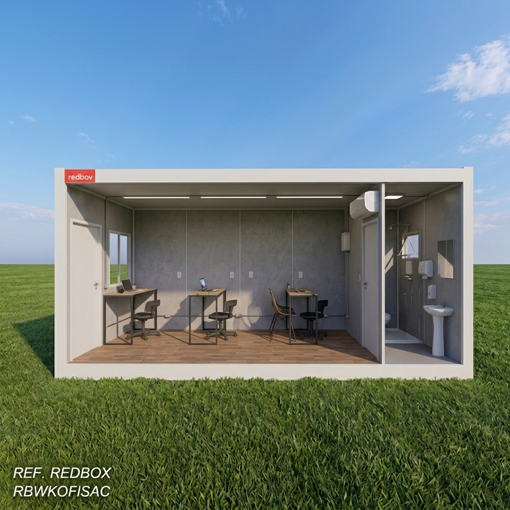 Módulo Container Office, com banheiro em canteiro de obra