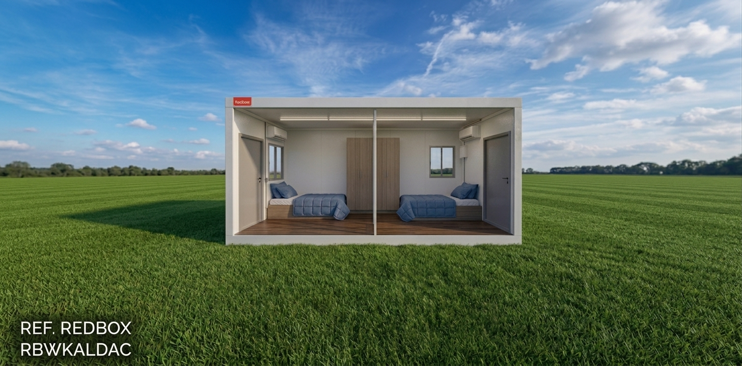 Módulo Container Alojamento Duplo, com divisória, para duas pessoas, em canteiro de obra